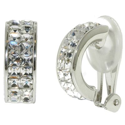 Rhodium & swarovski crystal half hoop clip earrings